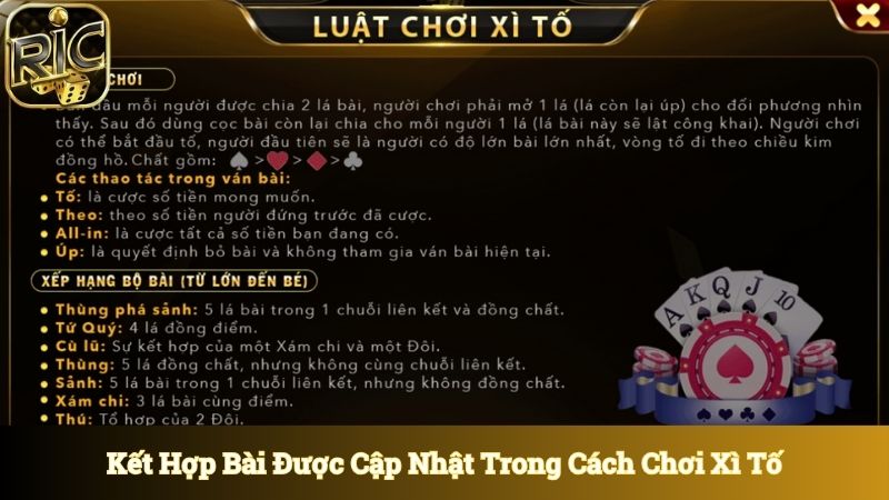 Kết hợp bài được cập nhật trong cách chơi xì tố
