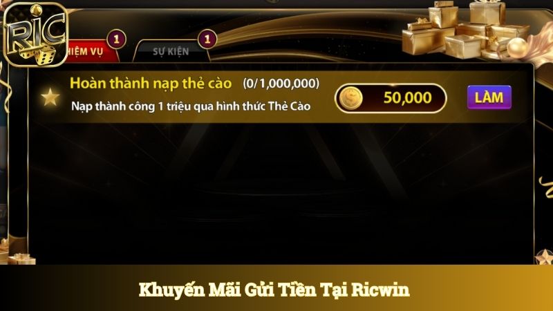 Khuyến mãi sau khi gửi tiền thành công tại cổng game Ricwin 