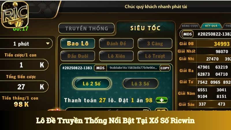 Lô đề truyền thống nổi bật tại danh mục xổ số Ricwin
